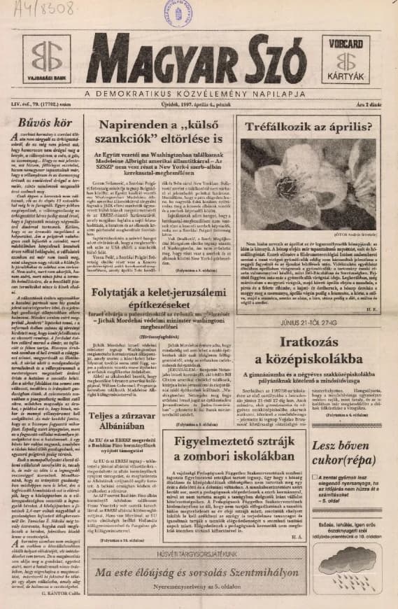 Magyar Szó, 54. évf. 1997. április 4. 79. sz. 1–16. oldal