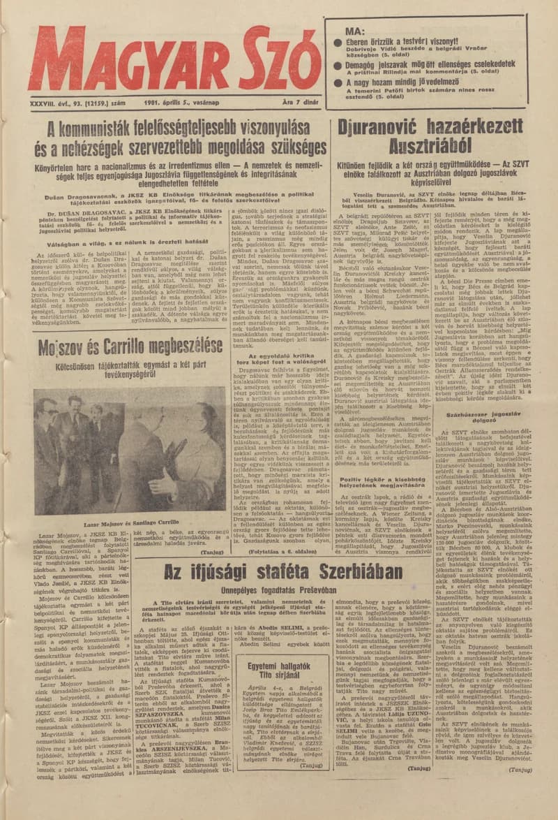 Magyar Szó, 38. évf. 1981. április 5. 93. sz.