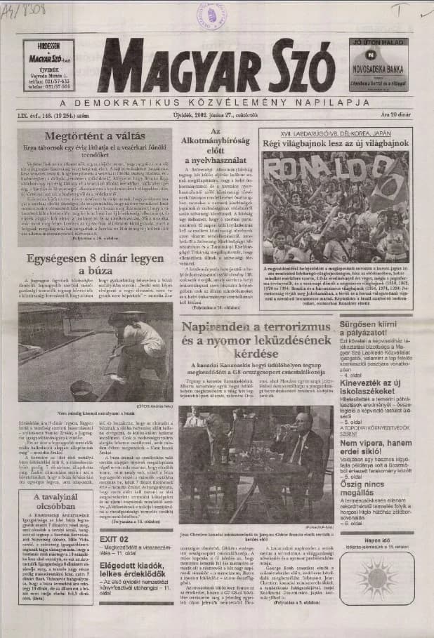 Magyar Szó, 59. évf. 2002. június 27. 148. sz. 1–16. oldal