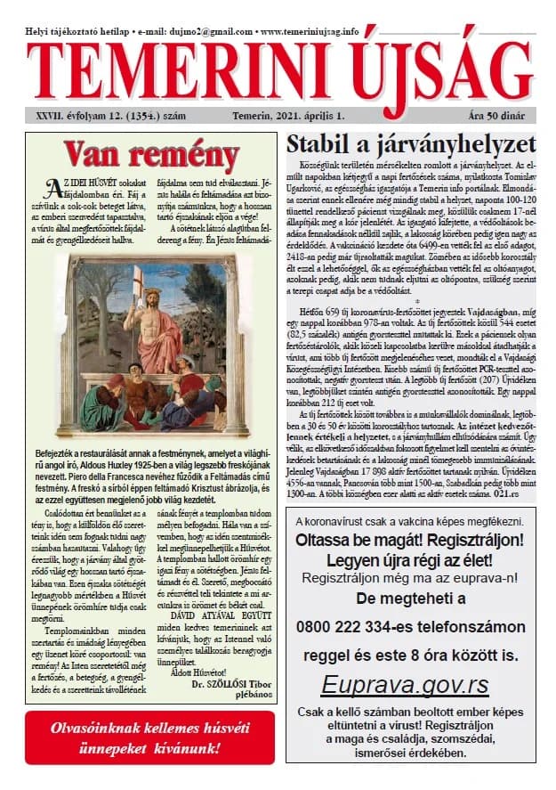 Temerini Újság, 27. évf. 2021. április 1. 12. sz.
