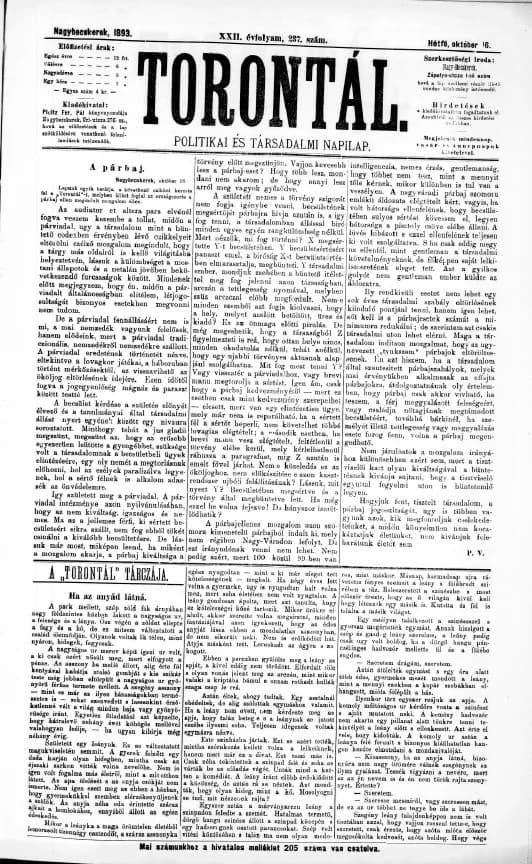 Torontál, 22. évf. 1893. október 16. 237. sz.