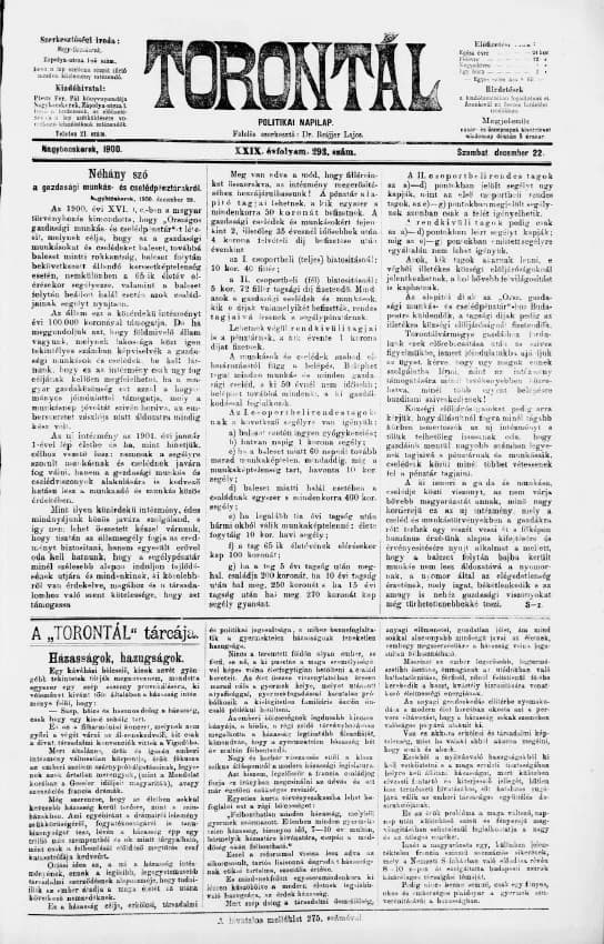 Torontál, 29. évf. 1900. december 22. 293. sz.