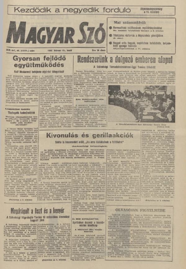 Magyar Szó, 42. évf. 1985. február 19. 48. sz. 1–20. oldal