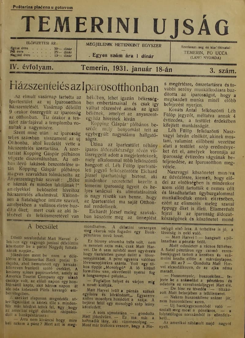Temerini Újság 1928-1944, 4. évf. 1931. január 18. 3. sz.
