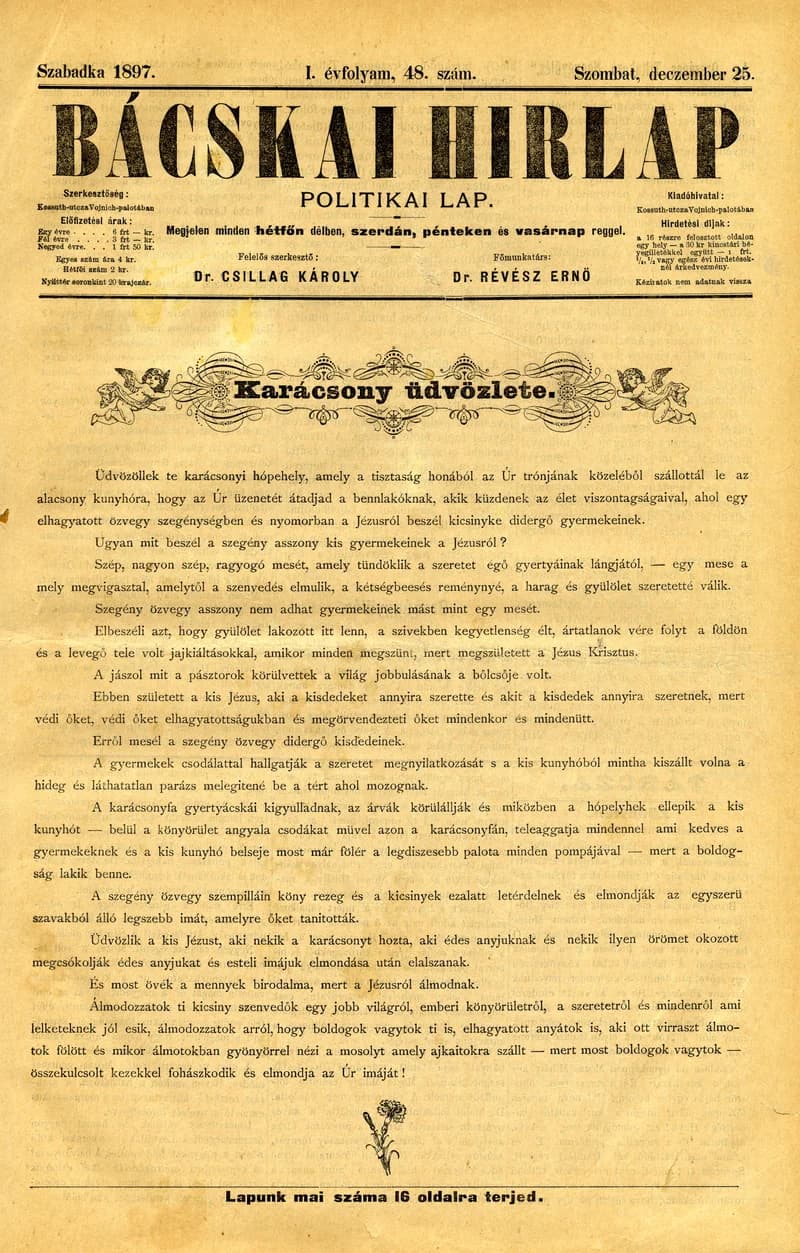 Bácskai Hirlap, 1. évf. 1897. december 25. 48. sz. 1–16. oldal