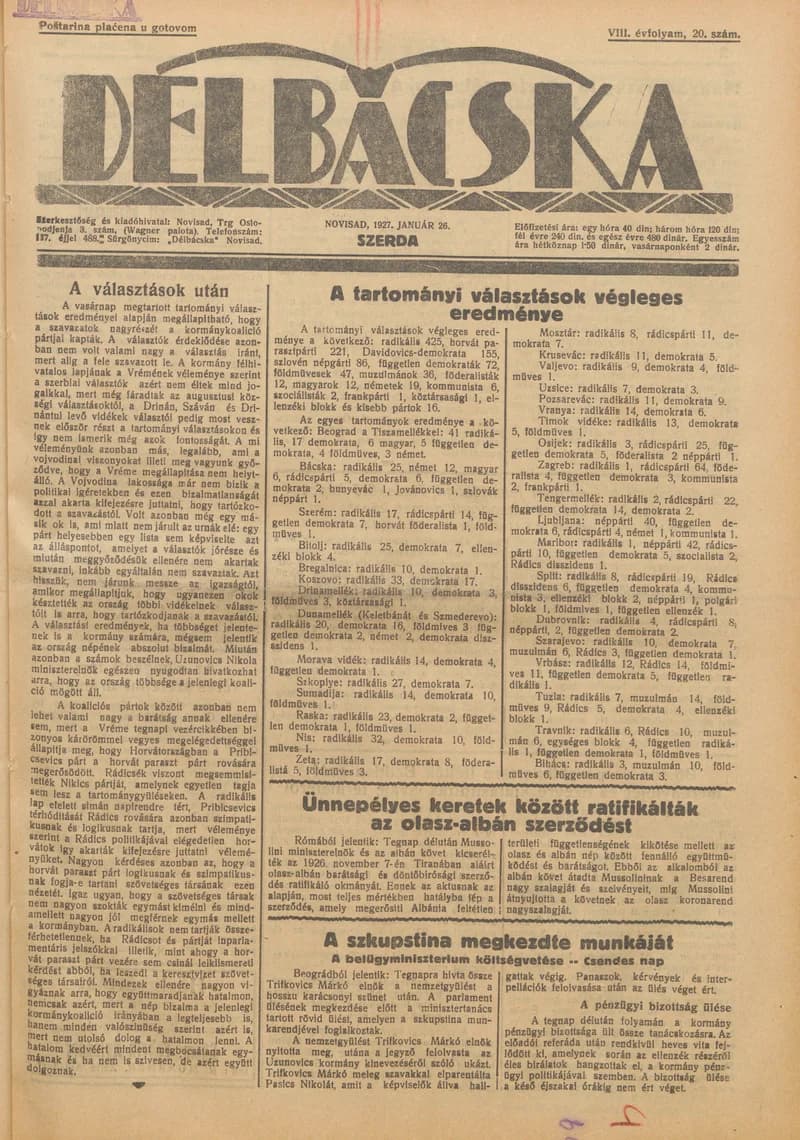 Délbácska, 8. évf. 1927. január 26. 20. sz.