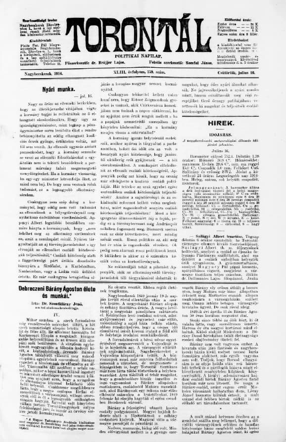Torontál, 43. évf. 1914. július 16. 159. sz.