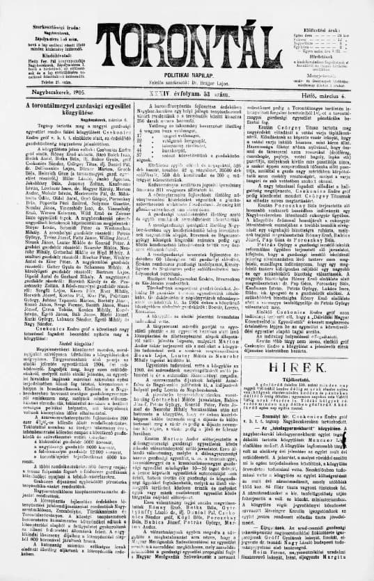 Torontál, 34. évf. 1905. március 6. 53. sz.