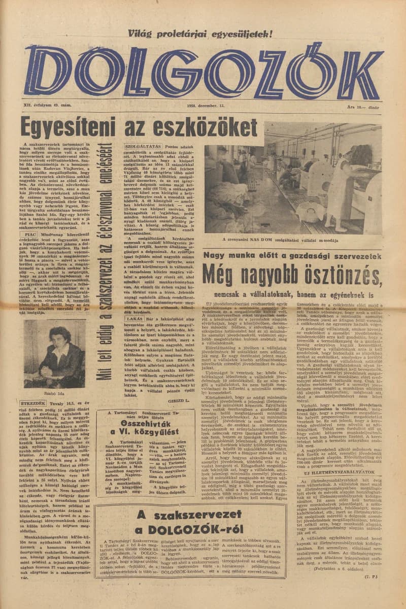 Dolgozók, 12. évf. 1958. december 13. 49. sz.