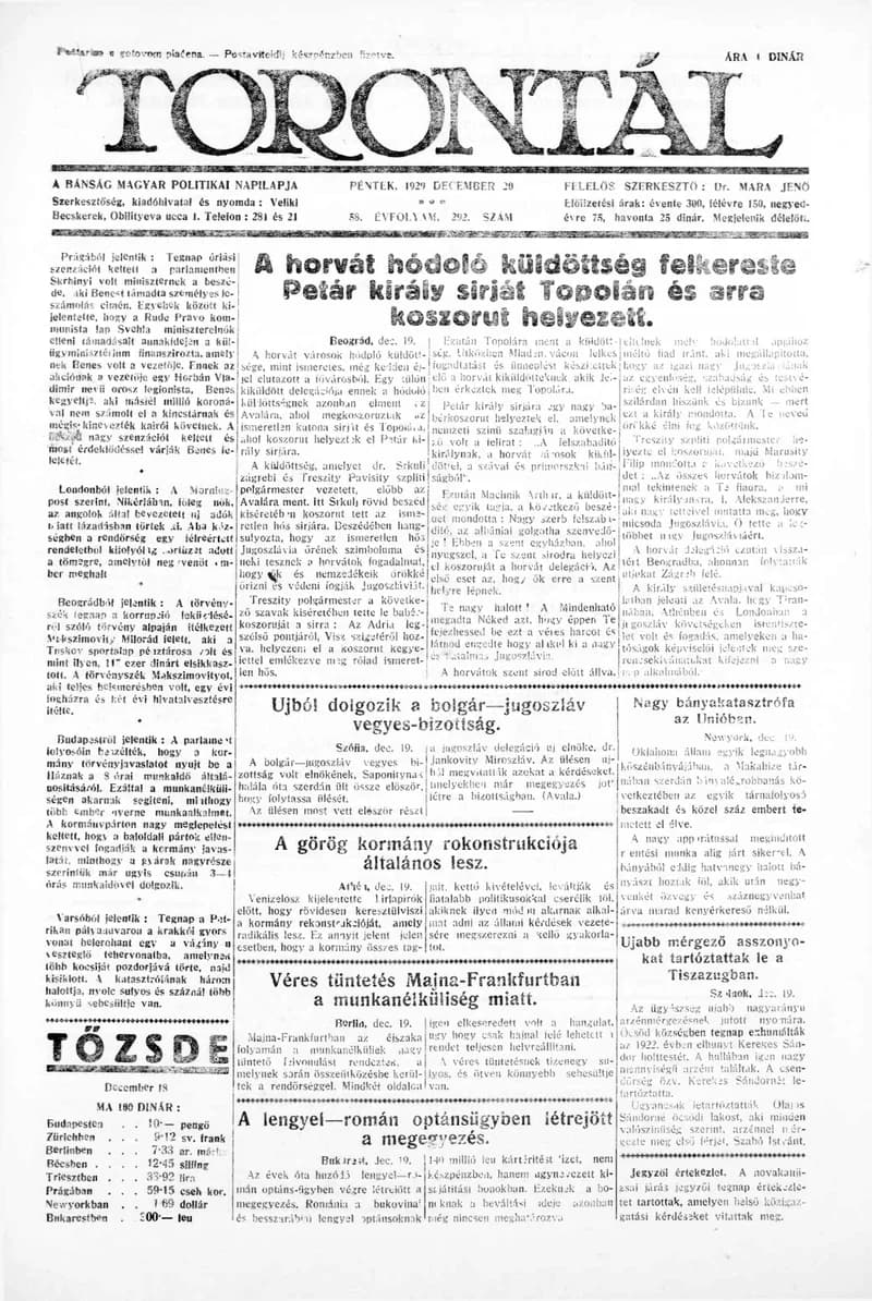 Torontál, 58. évf. 1929. december 20. 292. sz.
