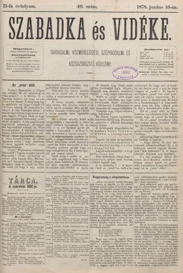 Szabadka és vidéke, 2. évf. 1878. január 16. 40. sz.