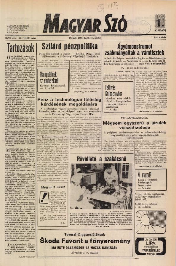 Magyar Szó, 47. évf. 1990. április 13. 101. sz. 1–24. oldal