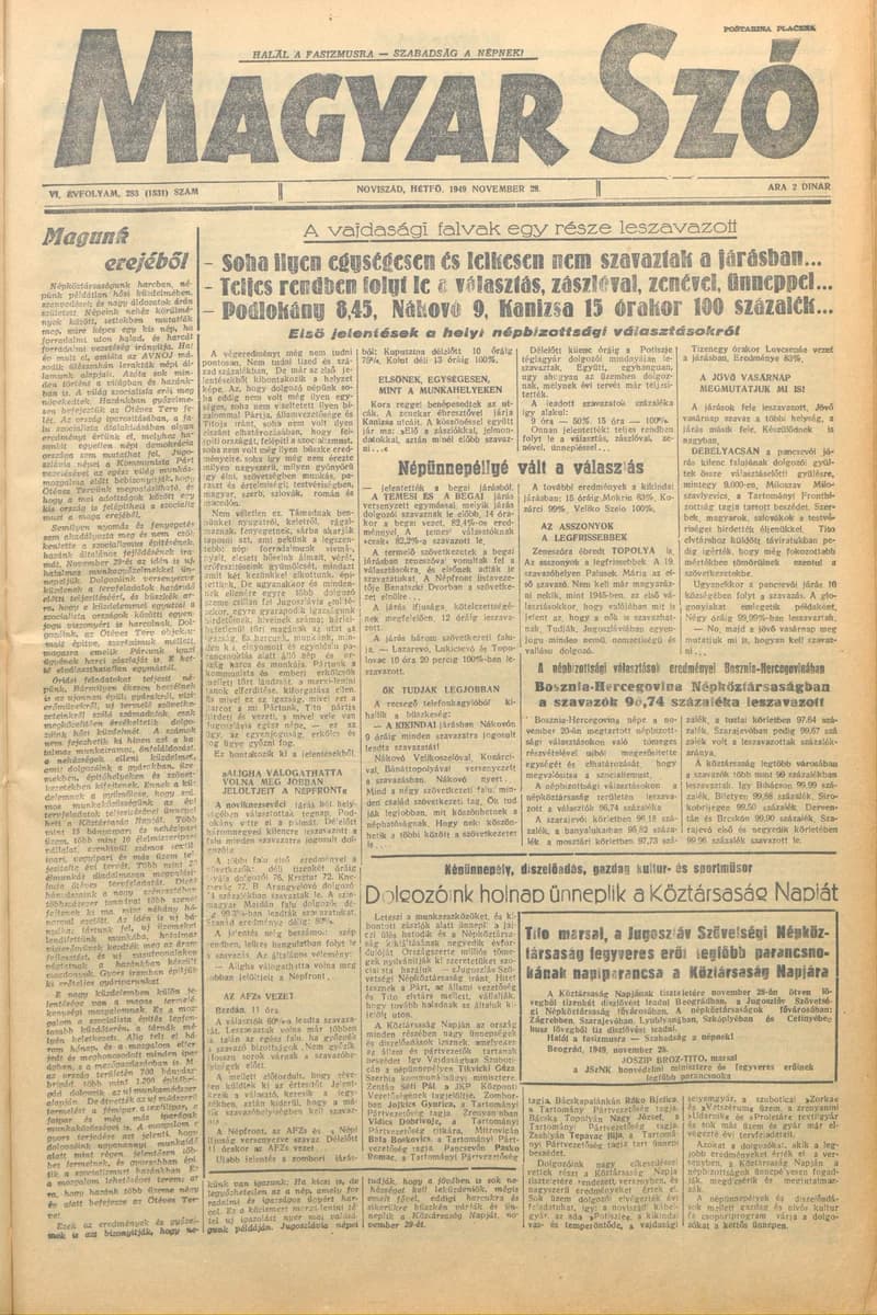 Magyar Szó, 6. évf. 1949. november 28. 283. sz. 1–4. oldal