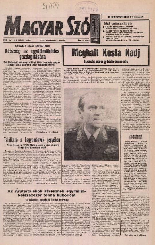 Magyar Szó, 43. évf. 1986. november 19. 319. sz. 1–16. oldal
