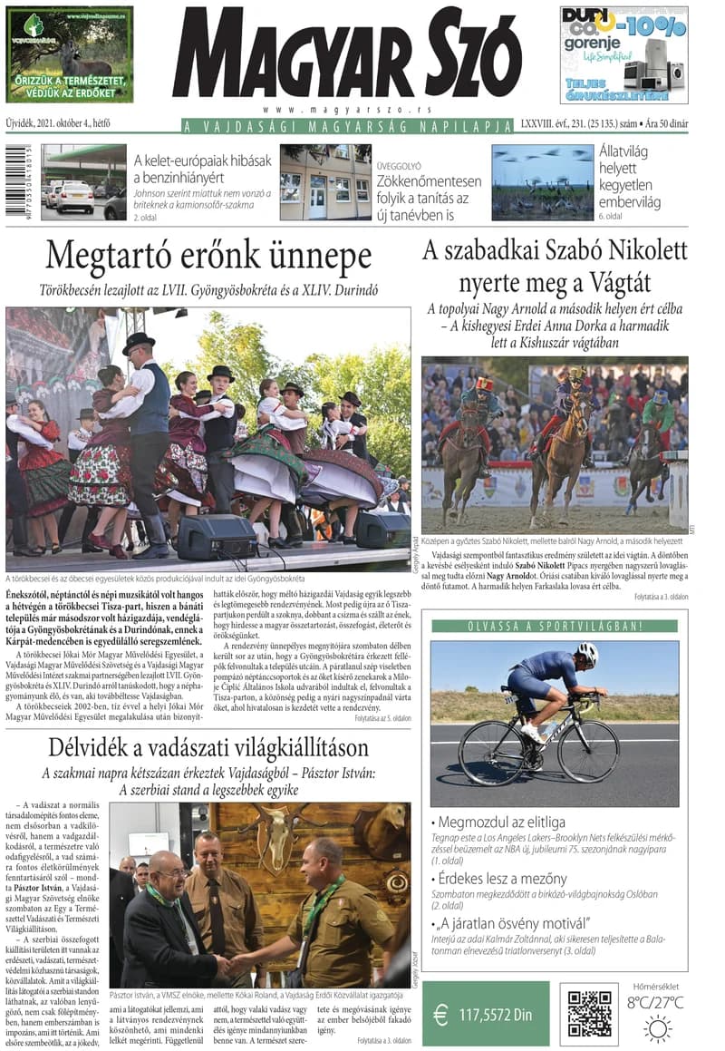 Magyar Szó, 78. évf. 2021. október 4. 231. sz. 1–20. oldal