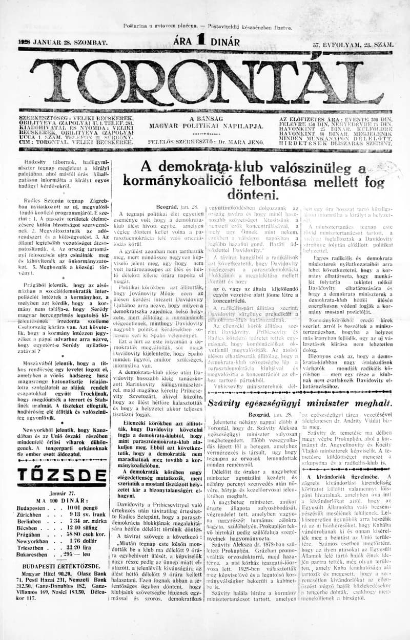 Torontál, 57. évf. 1928. január 28. 23. sz.