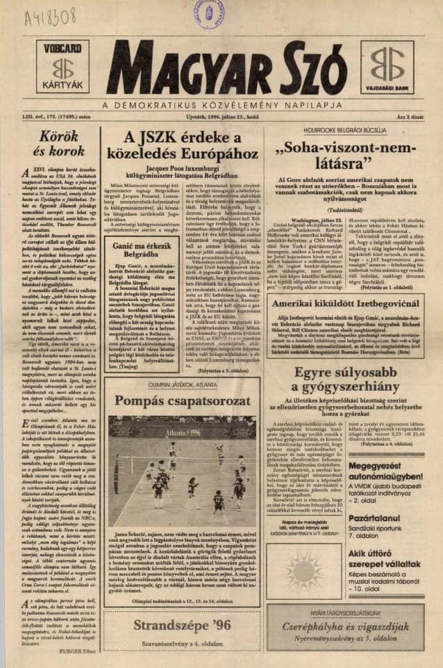 Magyar Szó, 53. évf. 1996. július 23. 172. sz. 1–16. oldal