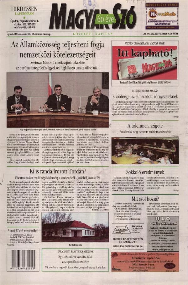 Magyar Szó, 61. évf. 2004. december 11. – 12. 292. sz. 1–24. oldal