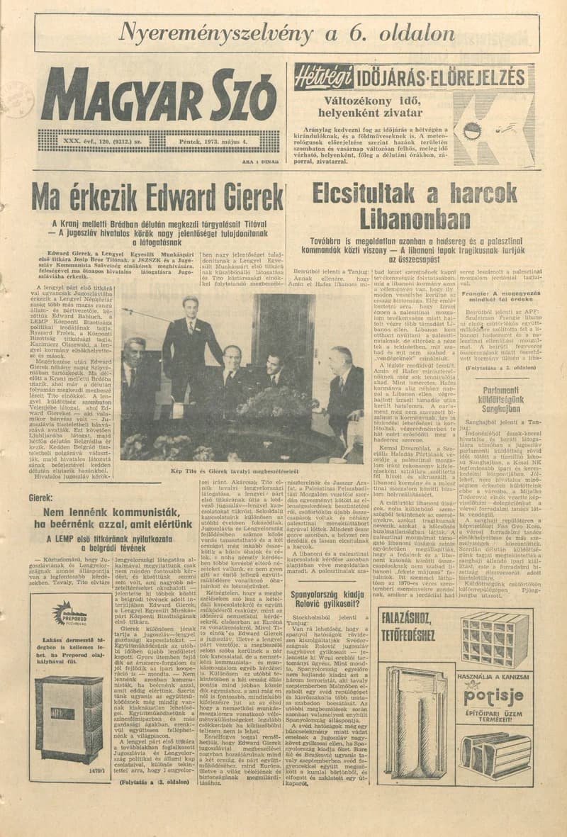 Magyar Szó, 30. évf. 1973. május 4. 120. sz. 1–14. oldal