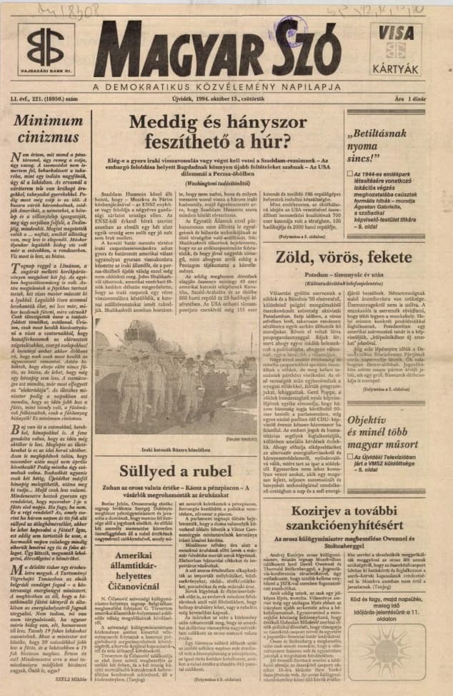 Magyar Szó, 51. évf. 1994. október 13. 221. sz. 1–16. oldal