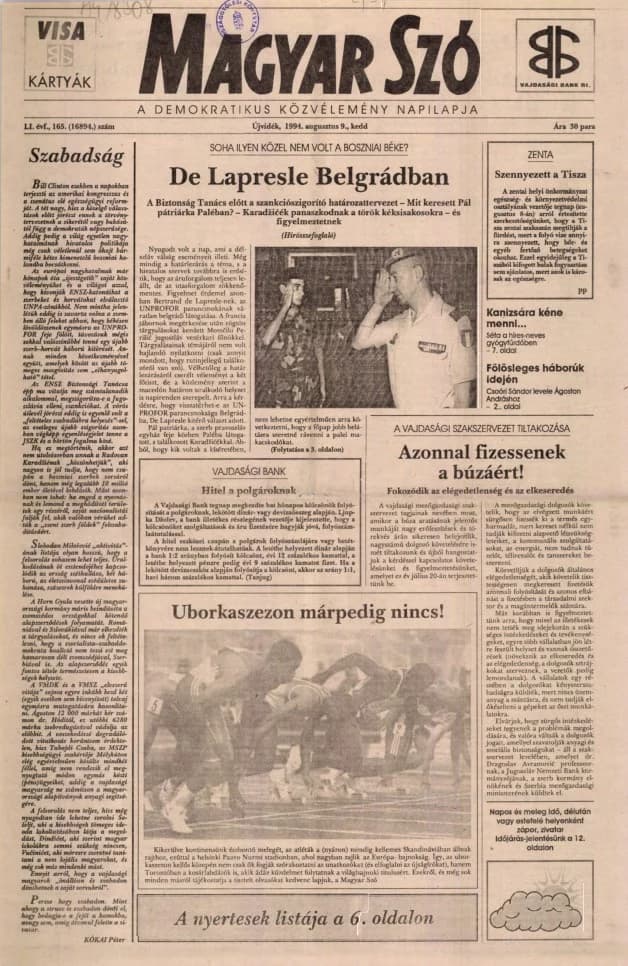 Magyar Szó, 51. évf. 1994. augusztus 9. 165. sz. 1–16. oldal