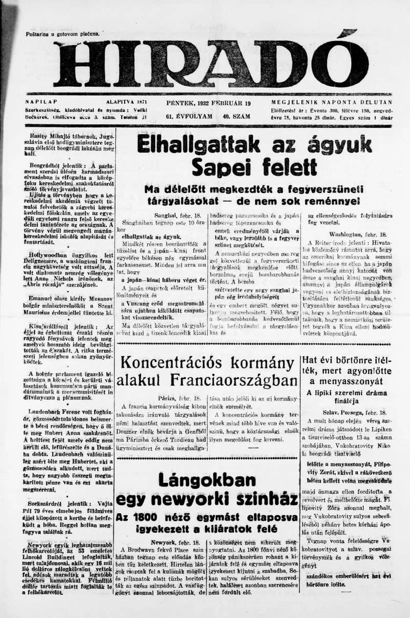Híradó, 61. évf. 1932. február 19. 40. sz.
