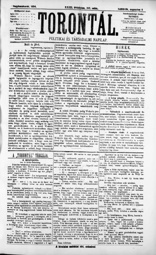 Torontál, 23. évf. 1894. augusztus 9. 182. sz.