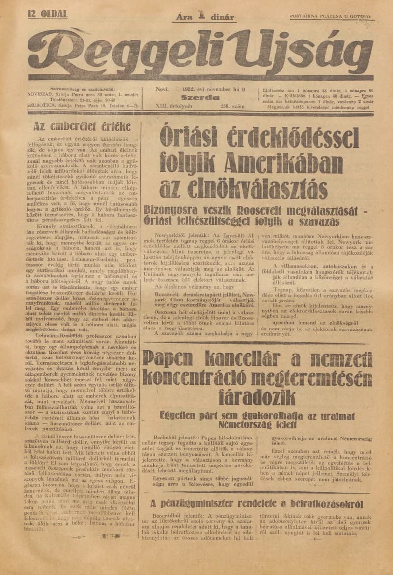 Reggeli Újság, 13. évf. 1932. november 9. 266. sz.