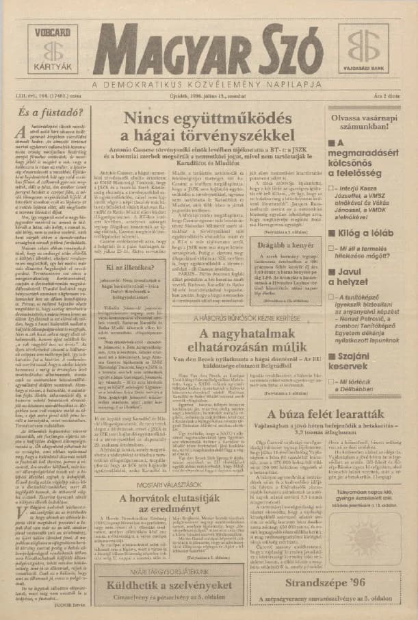 Magyar Szó, 53. évf. 1996. július 13. 164. sz. 1–16. oldal