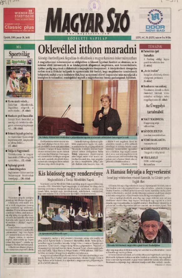 Magyar Szó, 66. évf. 2009. január 26. 19. sz. 1–16. oldal