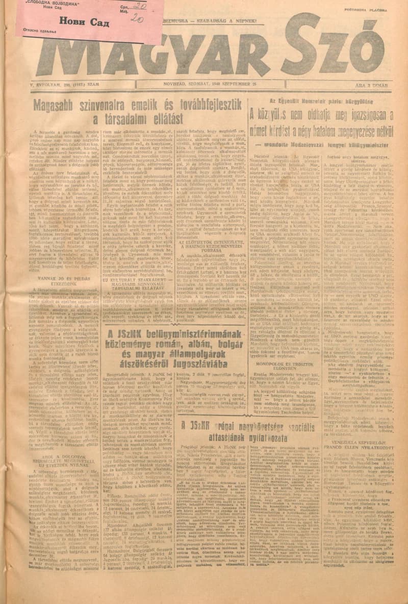 Magyar Szó, 5. évf. 1948. szeptember 25. 230. sz. 1–4. oldal