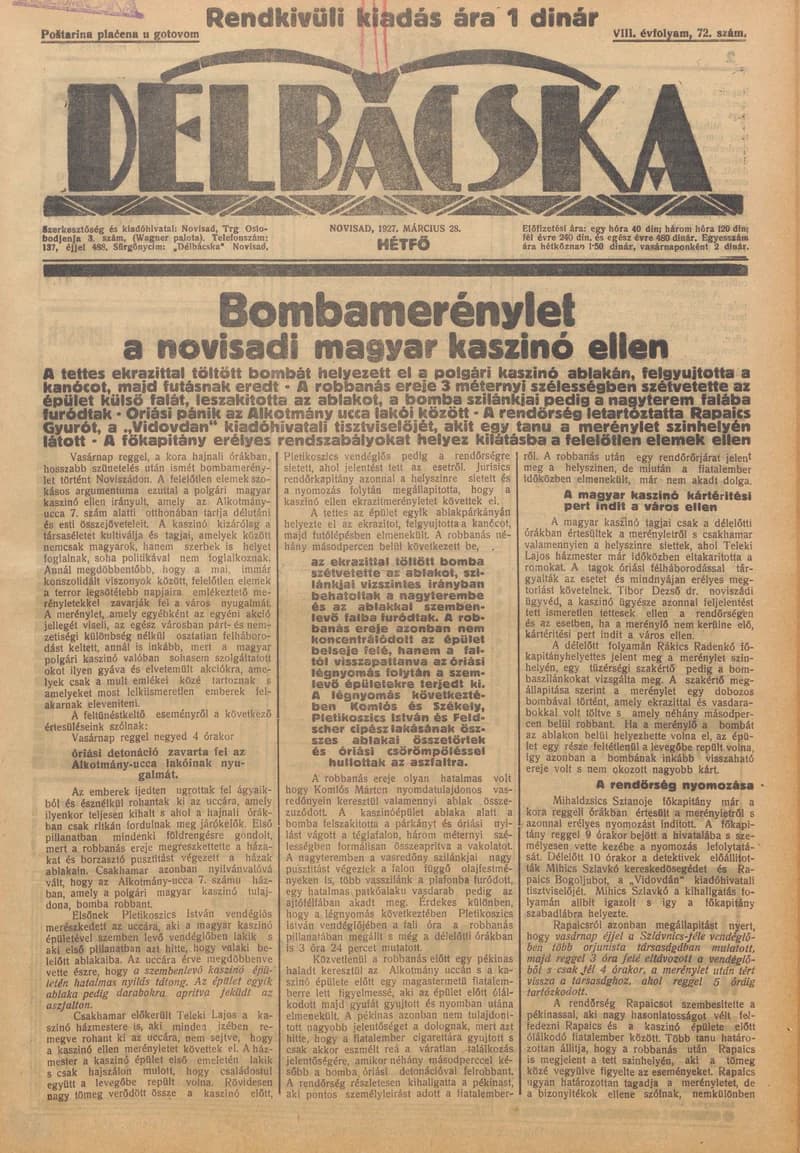 Délbácska, 8. évf. 1927. március 27. 71. sz.