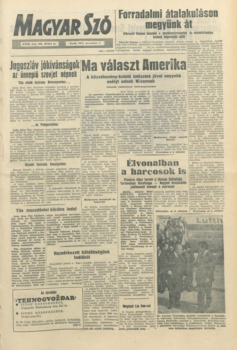 Magyar Szó, 29. évf. 1972. november 7. 308. sz. 1–20. oldal