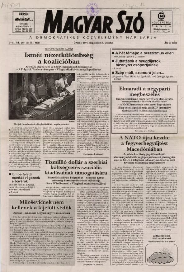 Magyar Szó, 58. évf. 2001. szeptember 8. 205. sz. 1–16. oldal