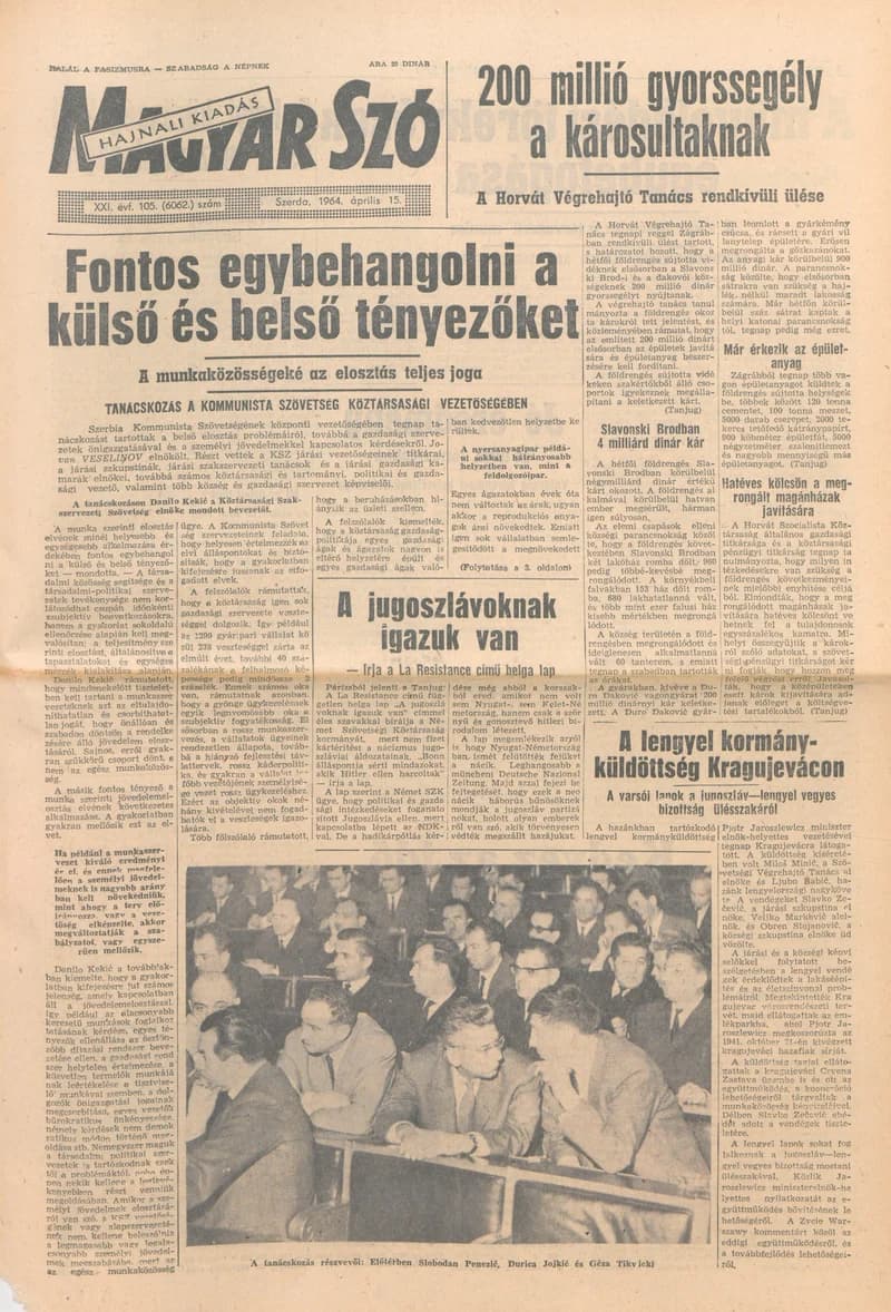Magyar Szó, 21. évf. 1964. április 15. 105. sz. 1–16. oldal
