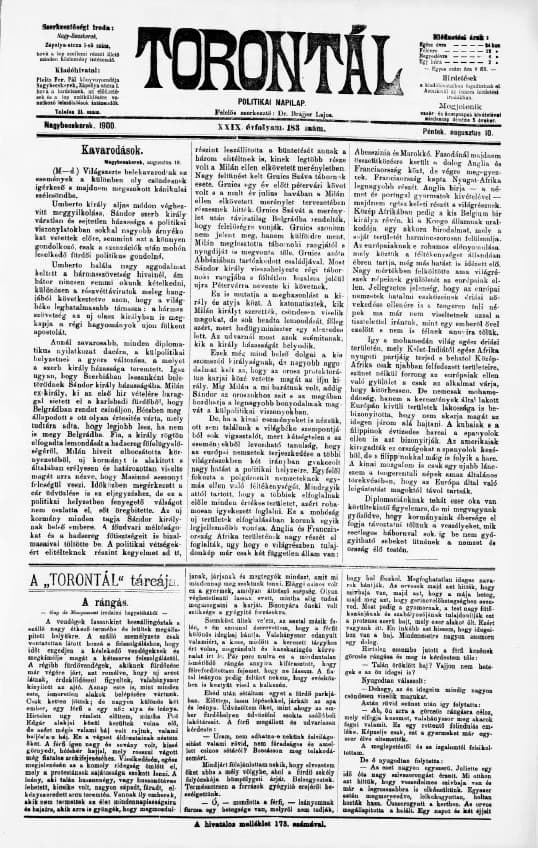 Torontál, 29. évf. 1900. augusztus 10. 183. sz.