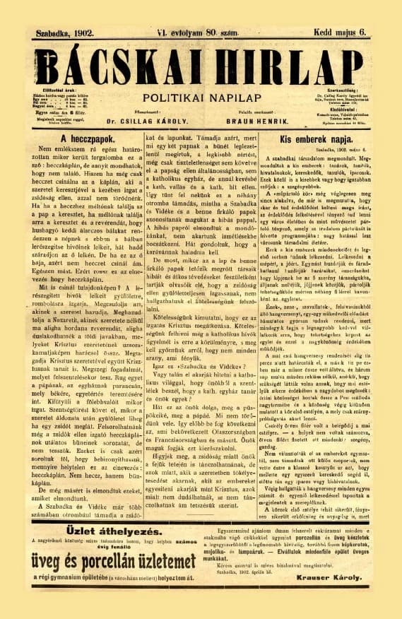 Bácskai Hirlap, 6. évf. 1902. május 6. 80. sz.