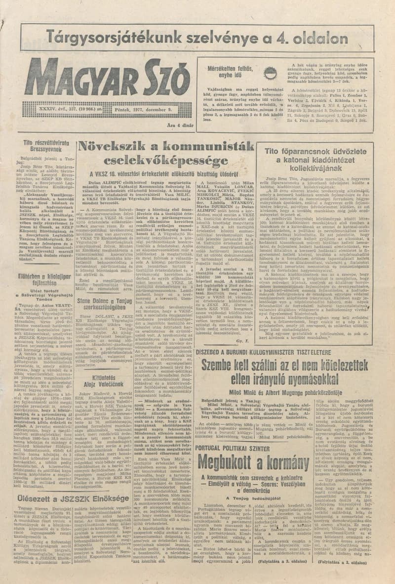 Magyar Szó, 34. évf. 1977. december 9. 337. sz.