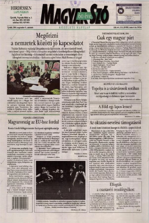 Magyar Szó, 61. évf. 2004. szeptember 9. 212. sz. 1–20. oldal