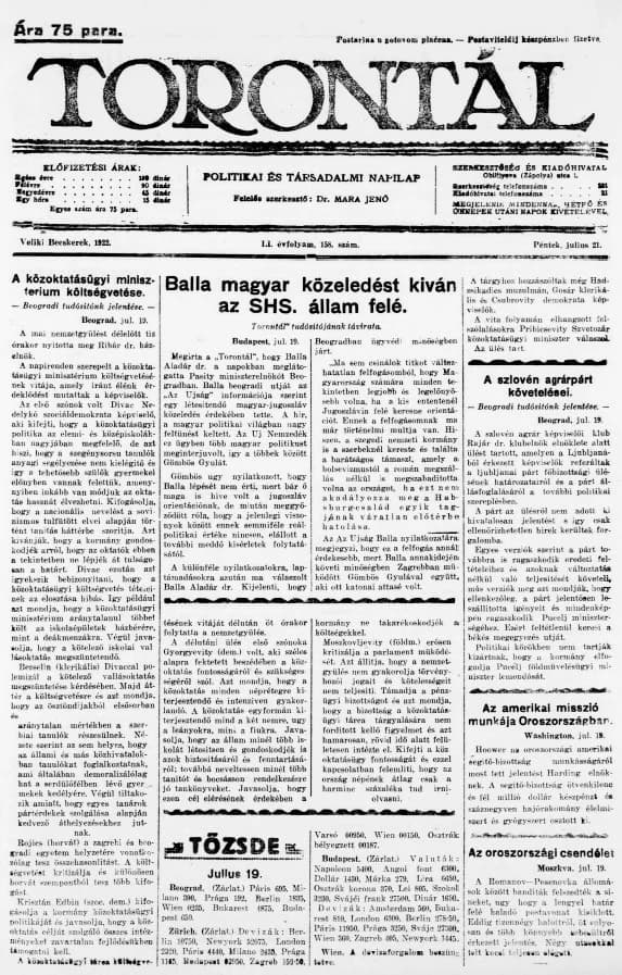 Torontál, 51. évf. 1922. július 21. 158. sz.
