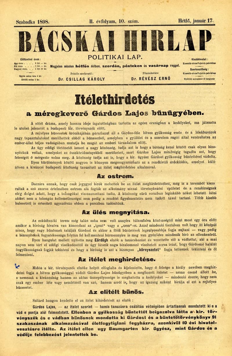Bácskai Hirlap, 2. évf. 1898. január 17. 10. sz. 1–2. oldal