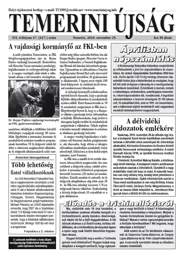 Temerini Újság, 16. évf. 2010. november 25. 47. sz.