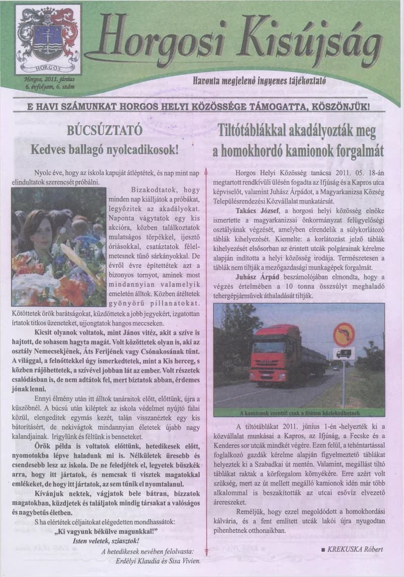 Horgosi Kisújság, 6. évf. 2011. június. 6. sz.
