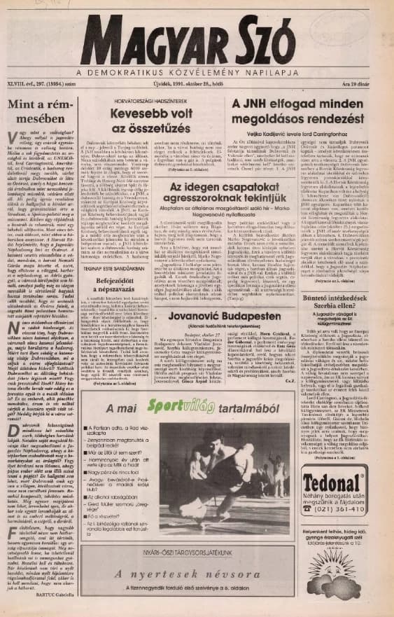 Magyar Szó, 48. évf. 1991. október 28. 297. sz. 1–20. oldal