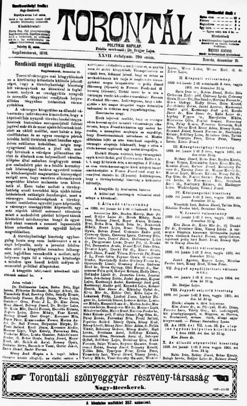 Torontál, 27. évf. 1898. december 21. 290. sz.