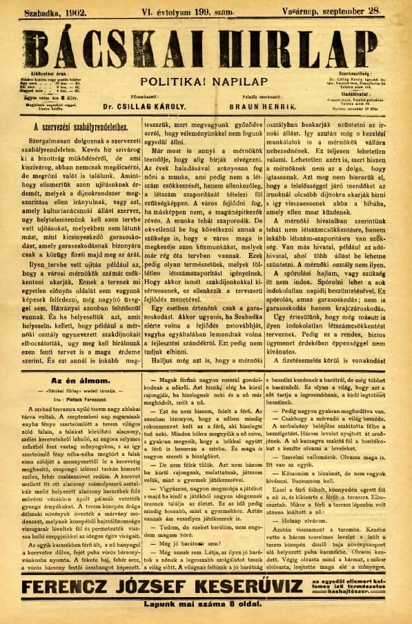 Bácskai Hirlap, 6. évf. 1902. szeptember 28. 199. sz.