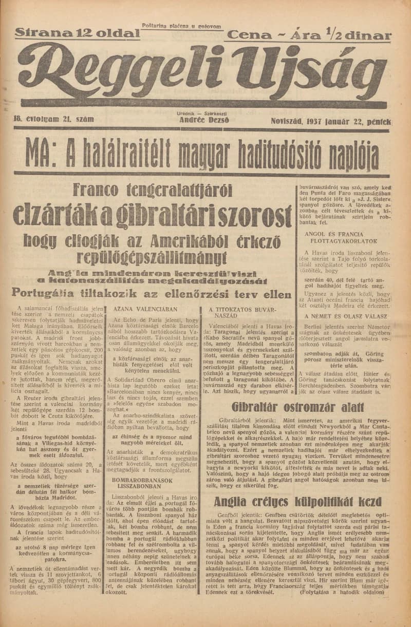 Reggeli Újság, 18. évf. 1937. január 22. 21. sz.