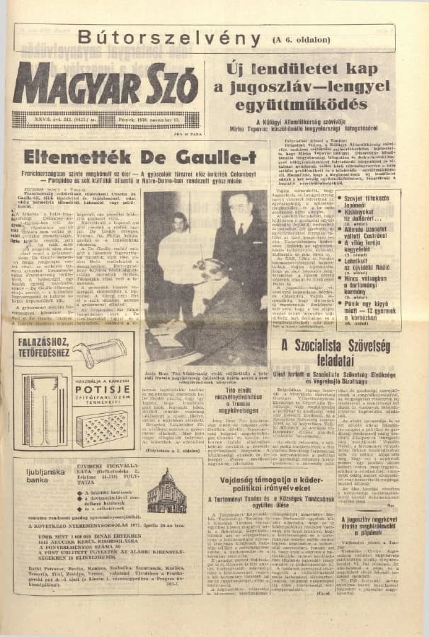 Magyar Szó, 27. évf. 1970. november 13. 313. sz. 1–12. oldal