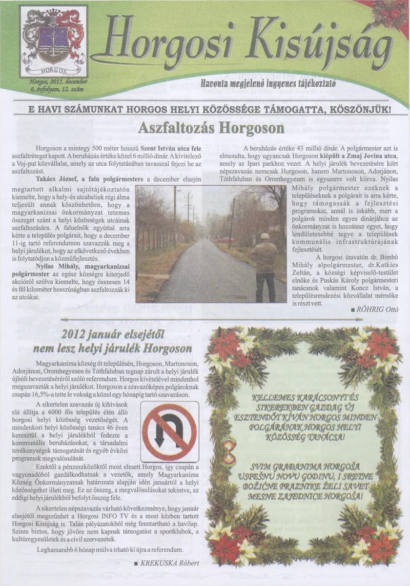 Horgosi Kisújság, 6. évf. 2011. december. 12. sz.