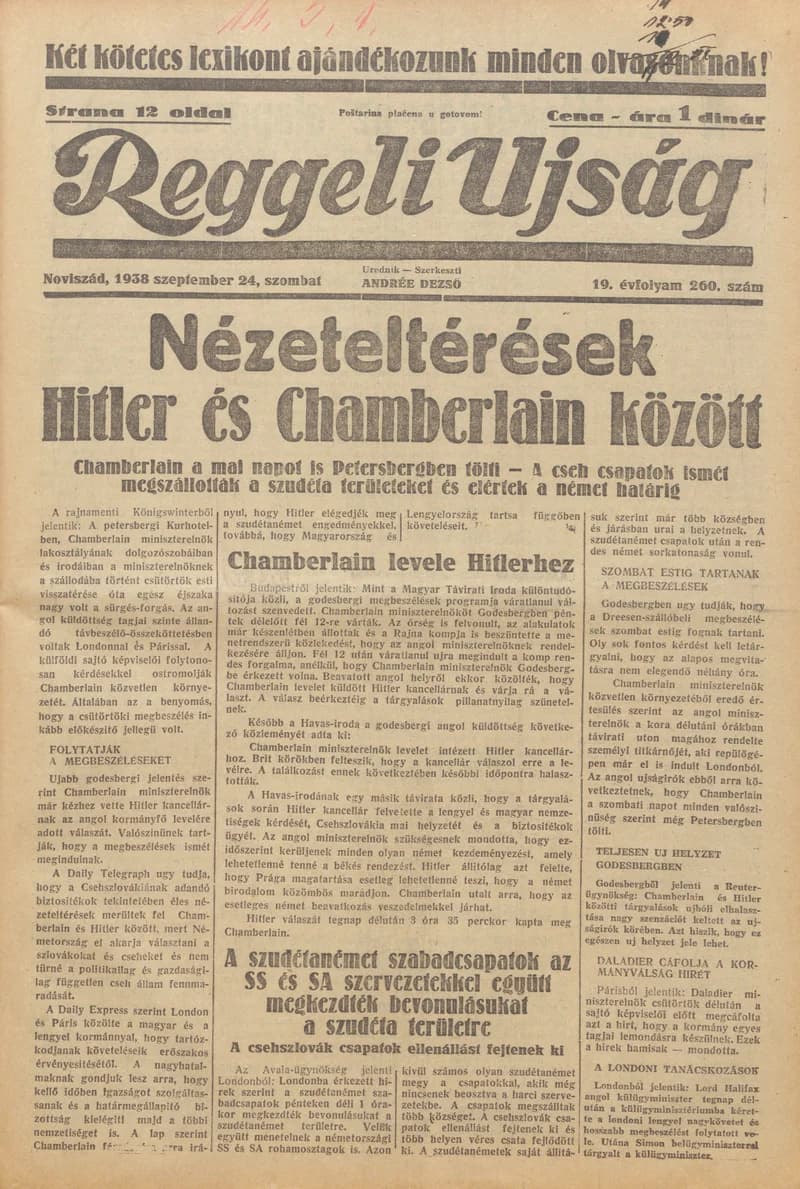 Reggeli Újság, 19. évf. 1938. szeptember 24. 260. sz.